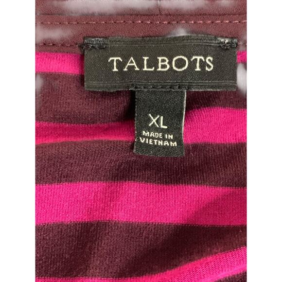Size XL Talbots Womens Striped Raspberry Tie Neck Shirt - Picture 7 of 8